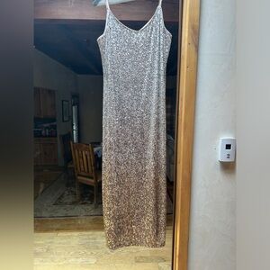 Spaghetti strap long sequin side slit dress